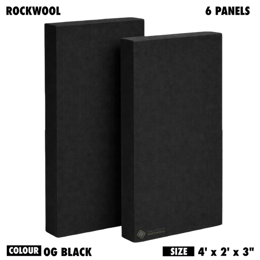 YGM Acoustic Rockwool® - Set of 6 | 4' x 2' x 3" | Sound Absorption Panels | NRC 1.0, 80 KG/M¬≥ Density | Room Isolation & Acoustical Soundproofing (OG Black)