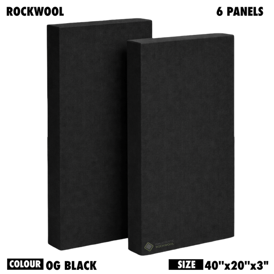 YGM Acoustic Rockwool® - Set of 6 | 40" x 20" x 3" | Sound Absorption Panels | NRC 1.0, 80 KG/M¬≥ Density | Room Isolation & Acoustical Soundproofing (OG Black)
