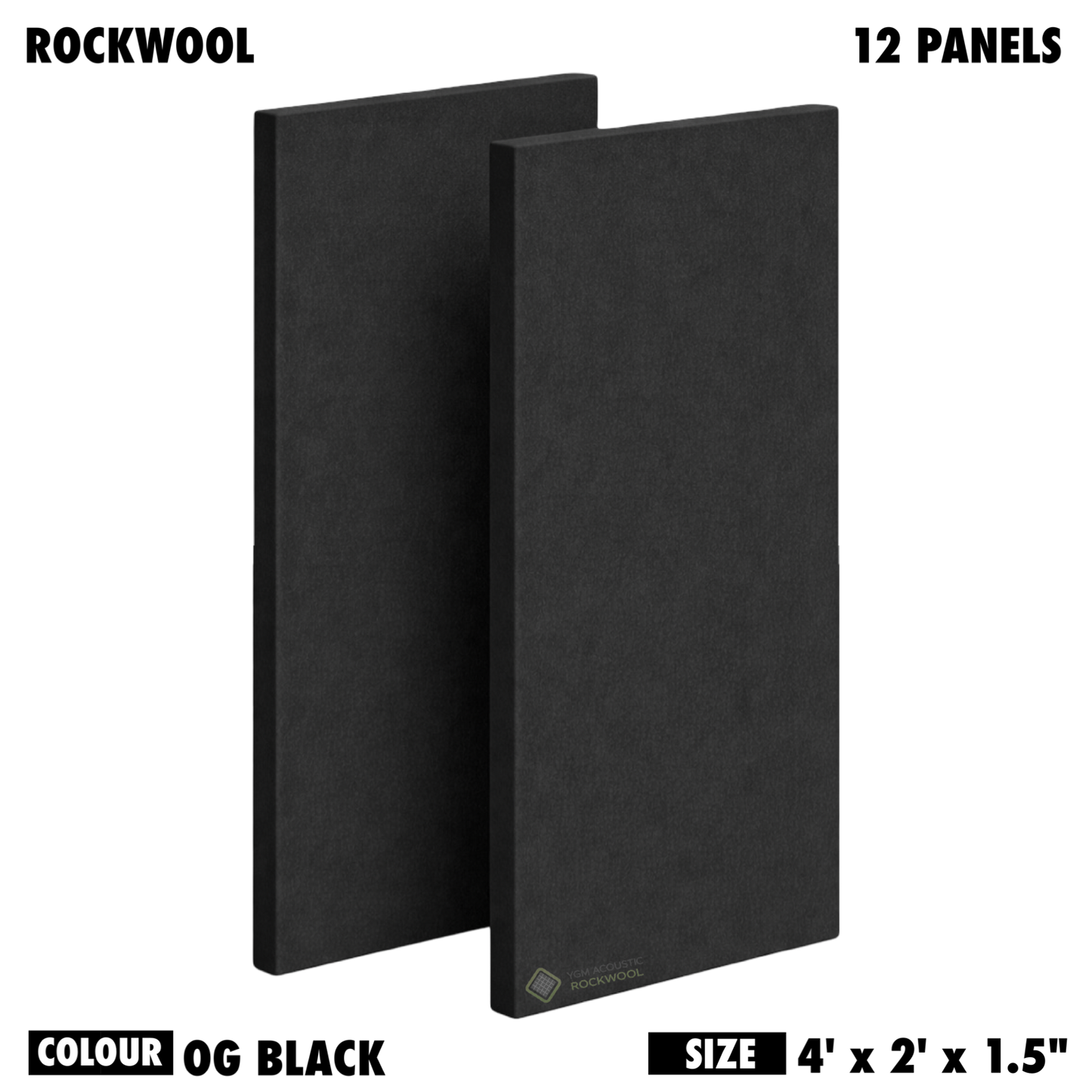 YGM Acoustic Rockwool® - Set of 12 | 4' x 2' x 1.5" | Sound Absorption Panels | NRC 0.92, 80 KG/M¬≥ Density | Room Isolation & Acoustical Soundproofing (OG Black)
