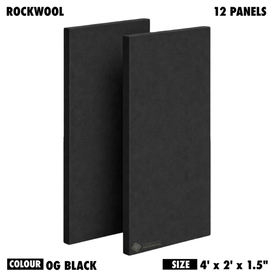 YGM Acoustic Rockwool® - Set of 12 | 4' x 2' x 1.5" | Sound Absorption Panels | NRC 0.92, 80 KG/M¬≥ Density | Room Isolation & Acoustical Soundproofing (OG Black)