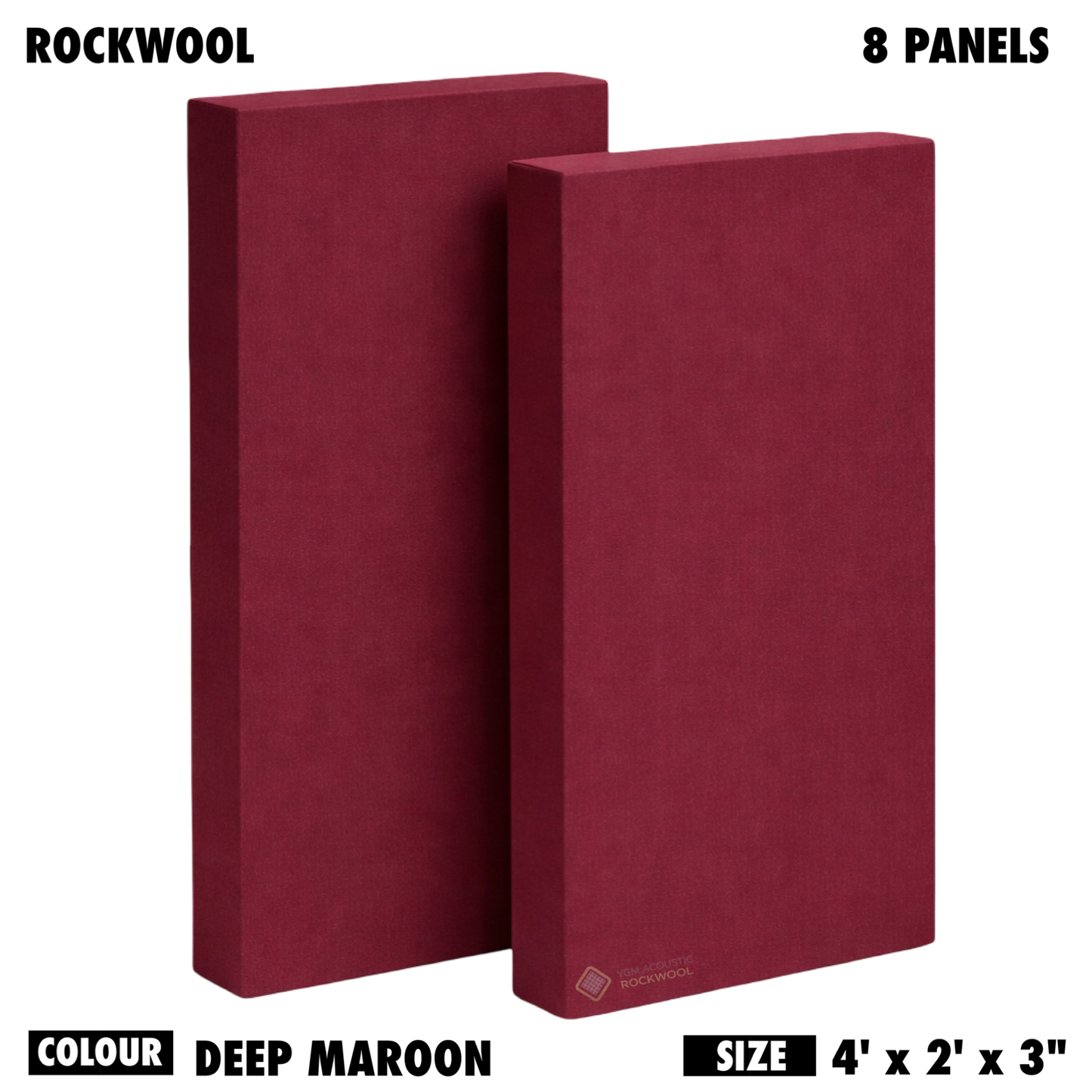 YGM Acoustic Rockwool® - Set of 8 | 4' x 2' x 3" | Sound Absorption Panels | NRC 1.0, 80 KG/M¬≥ Density | Room Isolation & Acoustical Soundproofing (Deep Maroon)