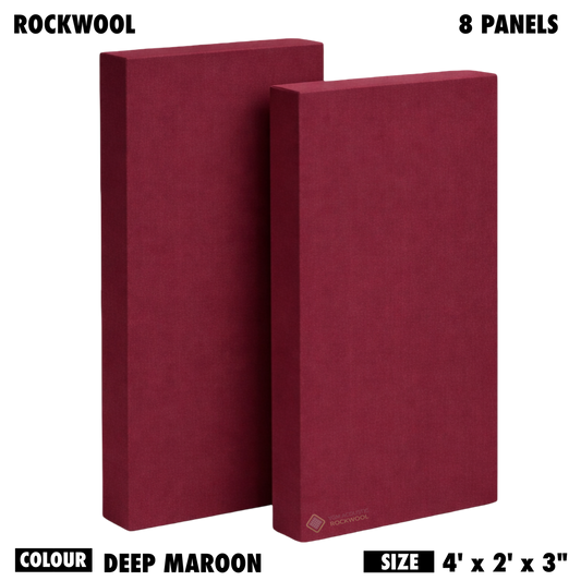 YGM Acoustic Rockwool® - Set of 8 | 4' x 2' x 3" | Sound Absorption Panels | NRC 1.0, 80 KG/M¬≥ Density | Room Isolation & Acoustical Soundproofing (Deep Maroon)
