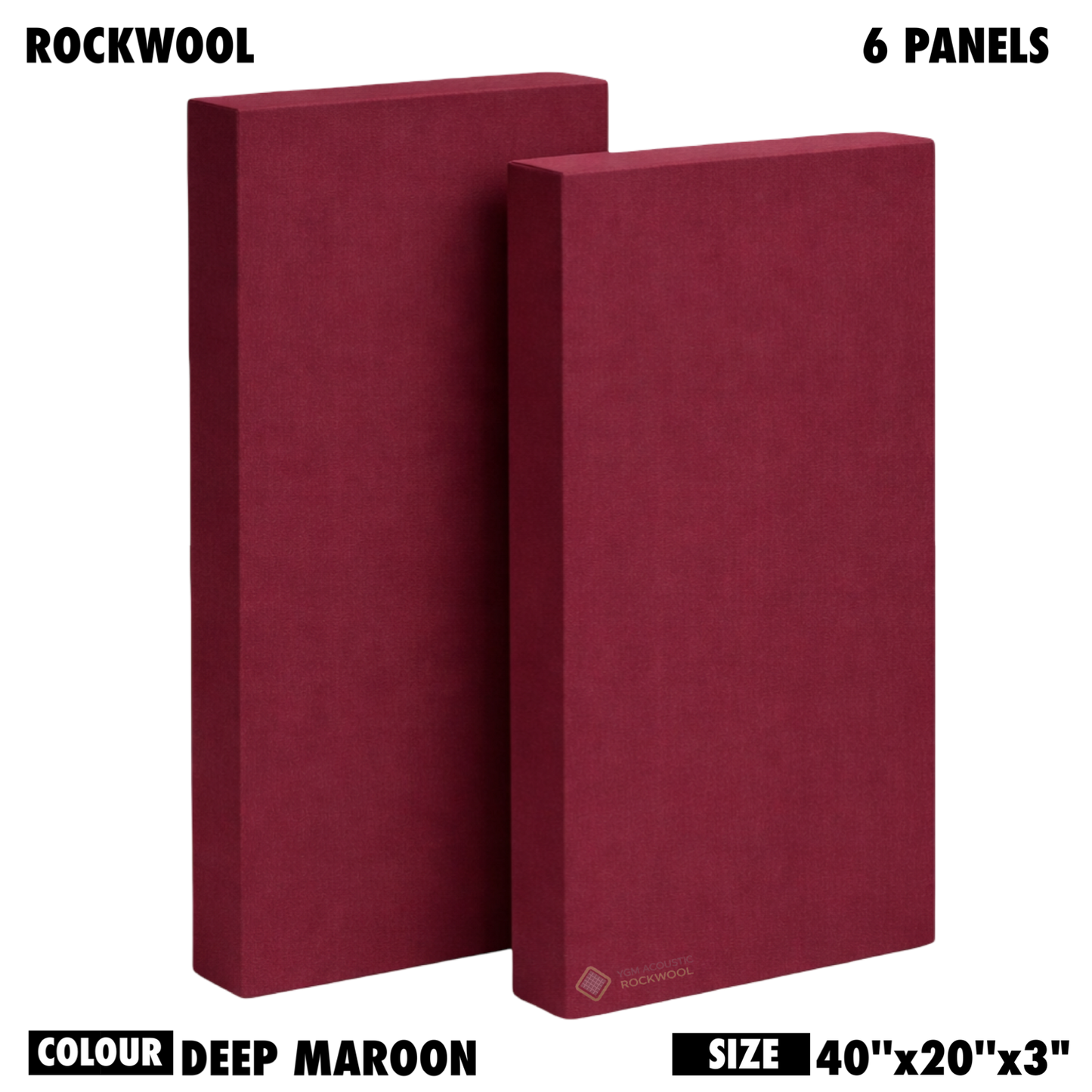 YGM Acoustic Rockwool® - Set of 6 | 40" x 20" x 3" | Sound Absorption Panels | NRC 1.0, 80 KG/M¬≥ Density | Room Isolation & Acoustical Soundproofing (Deep Maroon)