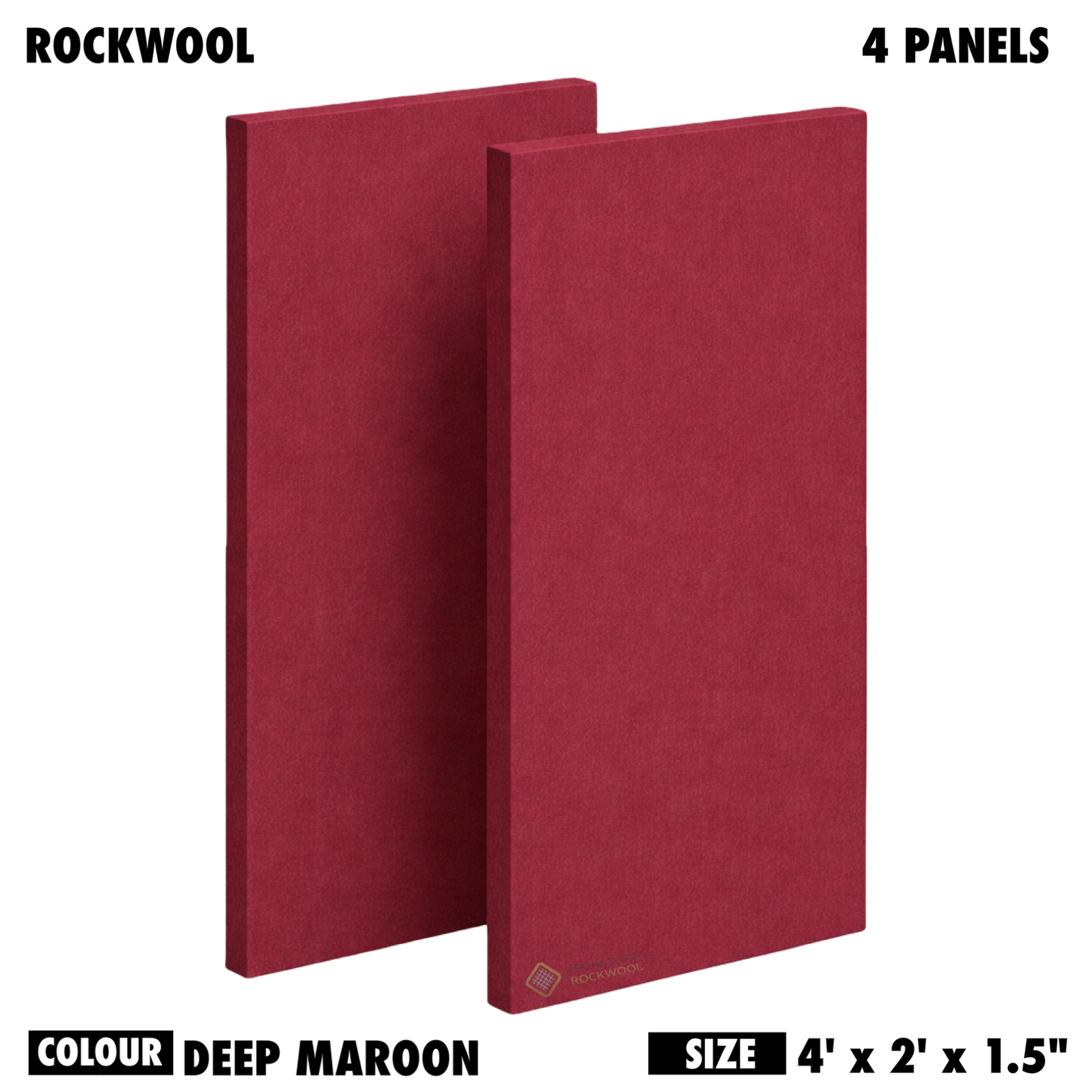 YGM Acoustic Rockwool® - Set of 4 | 4' x 2' x 1.5" | Sound Absorption Panels | NRC 0.92, 80 KG/M¬≥ Density | Room Isolation & Acoustical Soundproofing (Deep Maroon)