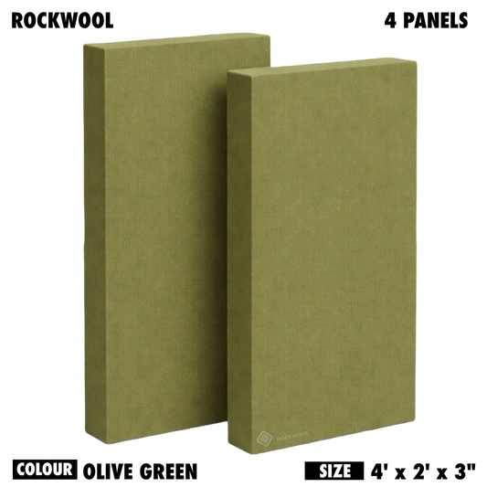 YGM Acoustic Rockwool® - Set of 4 | 4' x 2' x 3" | Sound Absorption Panels | NRC 1.0, 80 KG/M¬≥ Density | Room Isolation & Acoustical Soundproofing (Olive Green)