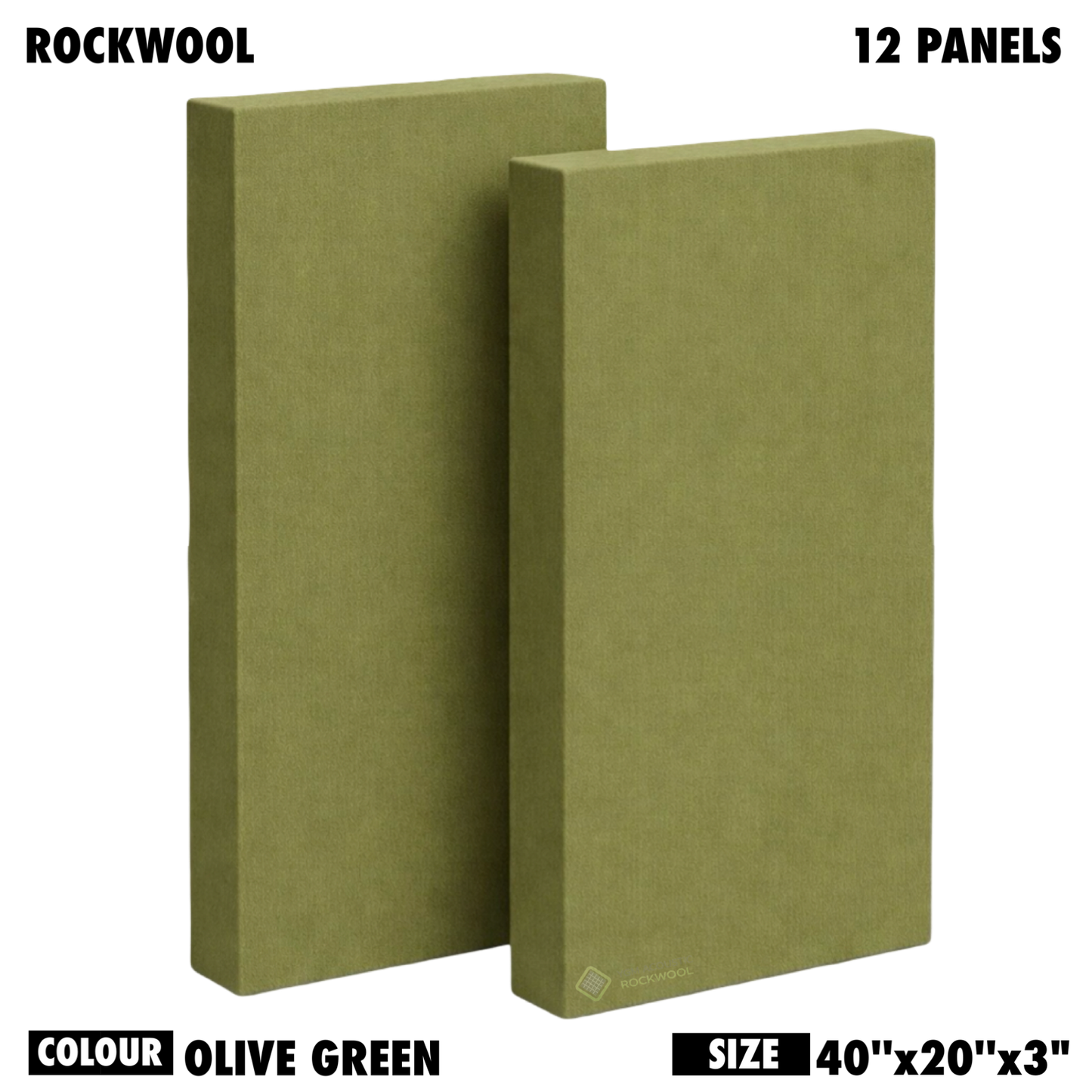 YGM Acoustic Rockwool® - Set of 12 | 40" x 20" x 3" | Sound Absorption Panels | NRC 1.0, 80 KG/M¬≥ Density | Room Isolation & Acoustical Soundproofing (Olive Green)