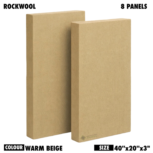YGM Acoustic Rockwool® - Set of 8 | 40" x 20" x 3" | Sound Absorption Panels | NRC 1.0, 80 KG/M¬≥ Density | Room Isolation & Acoustical Soundproofing (Warm Beige)