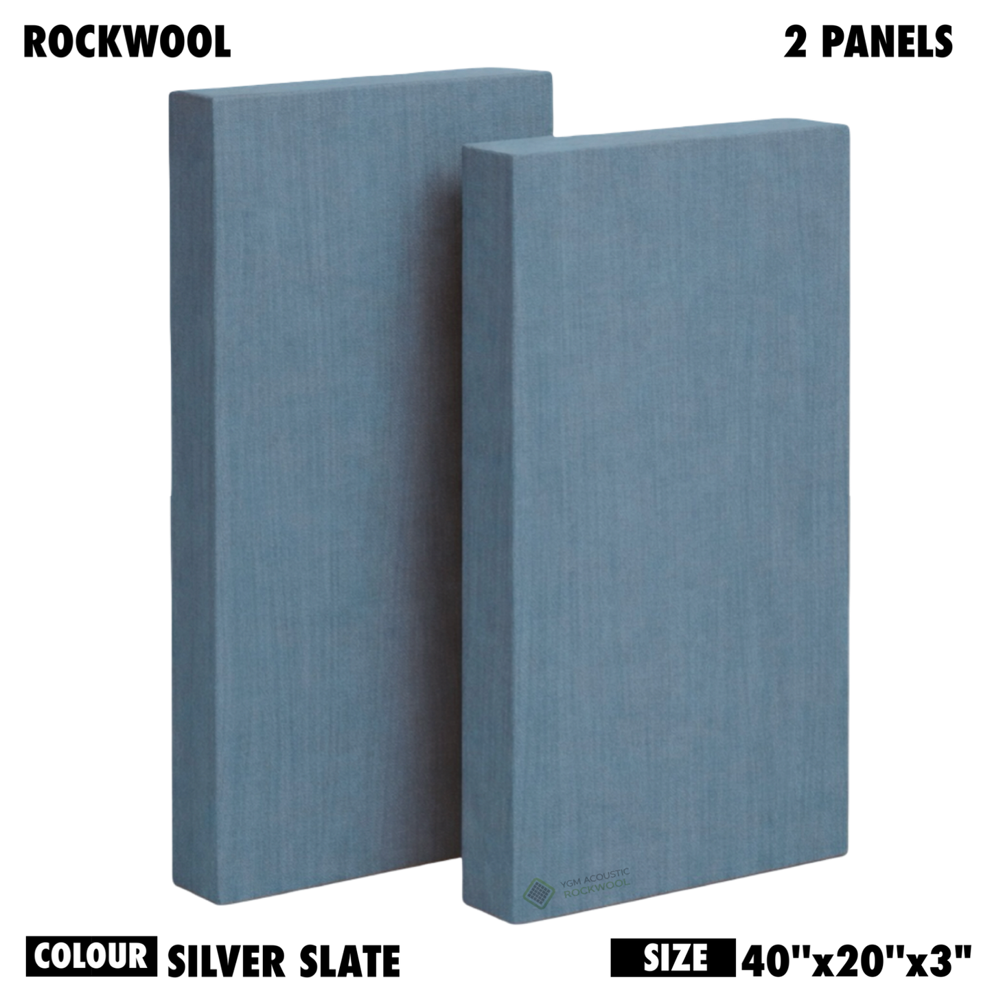YGM Acoustic Rockwool® - Set of 2 | 40" x 20" x 3" | Sound Absorption Panels | NRC 1.0, 80 KG/M¬≥ Density | Room Isolation & Acoustical Soundproofing (Silver Grey)