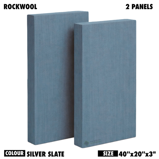 YGM Acoustic Rockwool® - Set of 2 | 40" x 20" x 3" | Sound Absorption Panels | NRC 1.0, 80 KG/M¬≥ Density | Room Isolation & Acoustical Soundproofing (Silver Grey)