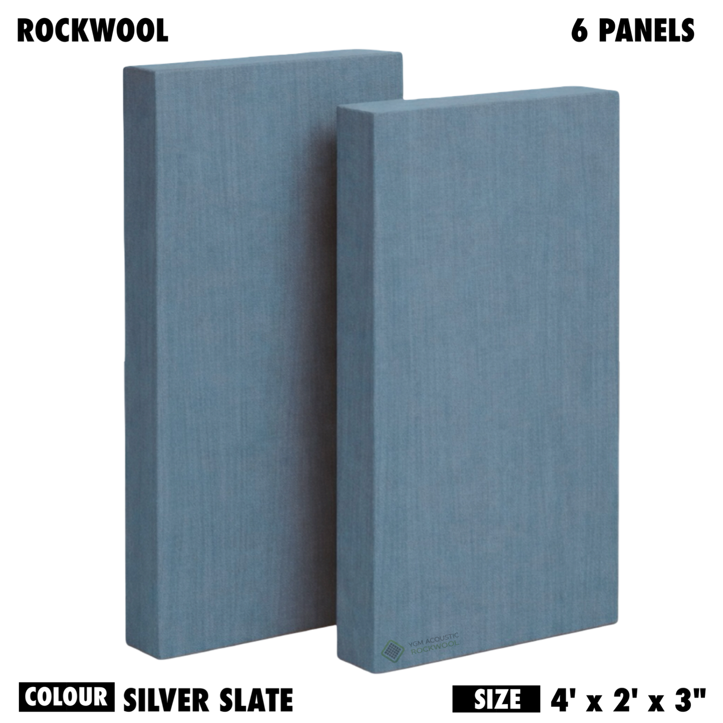 YGM Acoustic Rockwool® - Set of 6 | 4' x 2' x 3" | Sound Absorption Panels | NRC 1.0, 80 KG/M¬≥ Density | Room Isolation & Acoustical Soundproofing (Silver Grey)