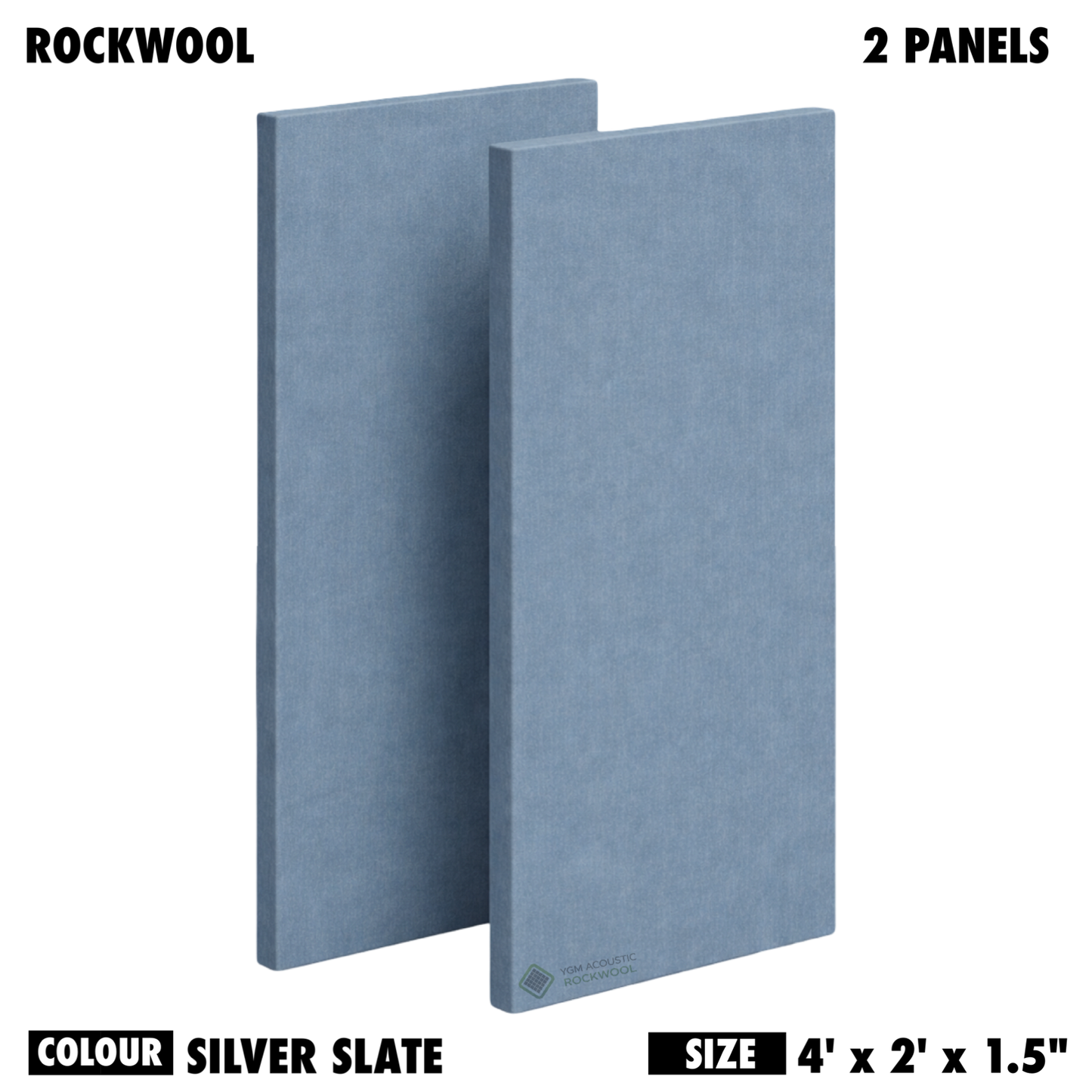 YGM Acoustic Rockwool® - Set of 2 | 4' x 2' x 1.5" | Sound Absorption Panels | NRC 0.92, 80 KG/M¬≥ Density | Room Isolation & Acoustical Soundproofing (Silver Grey))