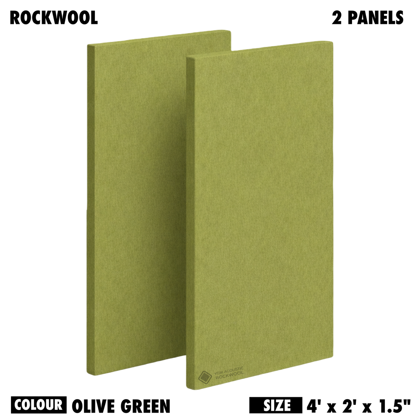 YGM Acoustic Rockwool® - Set of 2 | 4' x 2' x 1.5" | Sound Absorption Panels | NRC 0.92, 80 KG/M¬≥ Density | Room Isolation & Acoustical Soundproofing (Olive Green)