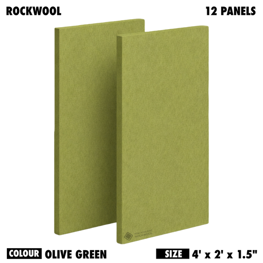 YGM Acoustic Rockwool® - Set of 12 | 4' x 2' x 1.5" | Sound Absorption Panels | NRC 0.92, 80 KG/M¬≥ Density | Room Isolation & Acoustical Soundproofing (Olive Green)