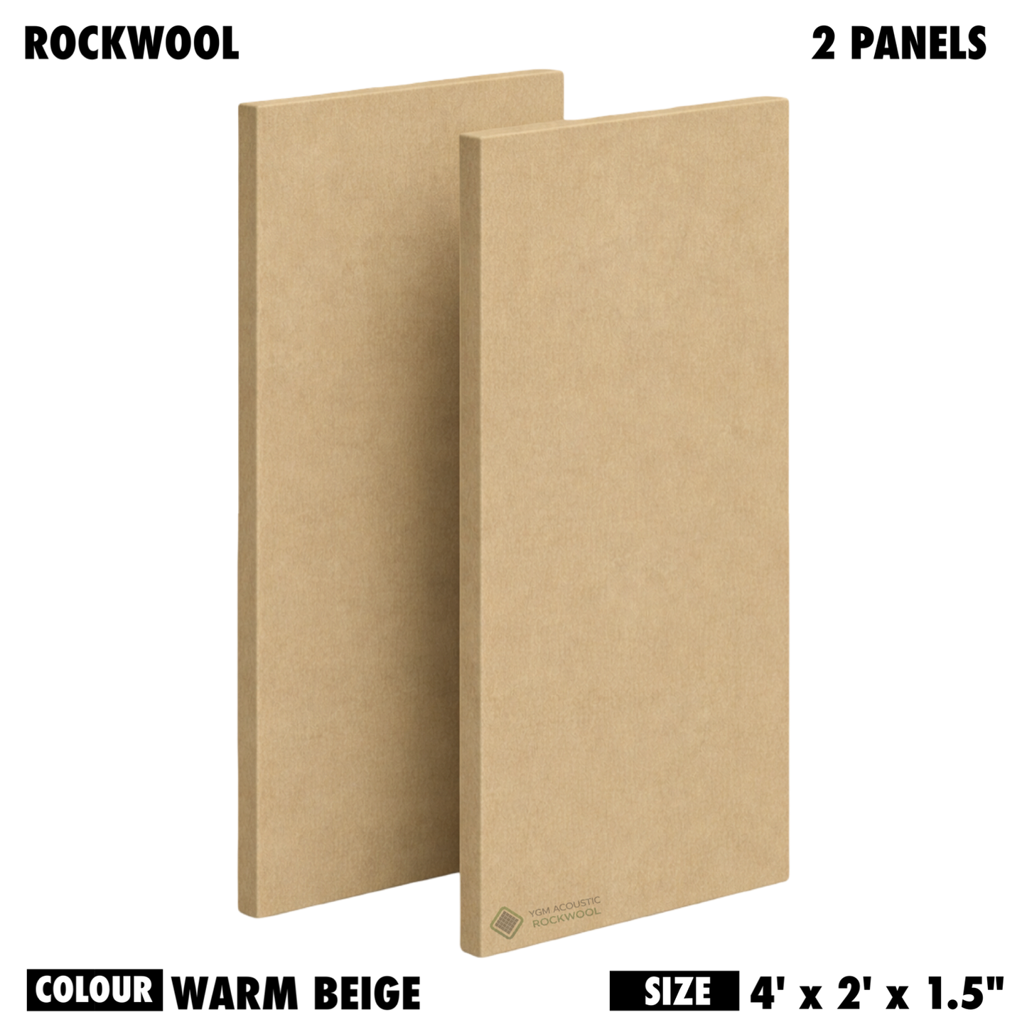 YGM Acoustic Rockwool® - Set of 2 | 4' x 2' x 1.5" | Sound Absorption Panels | NRC 0.92, 80 KG/M¬≥ Density | Room Isolation & Acoustical Soundproofing (Warm Beige)