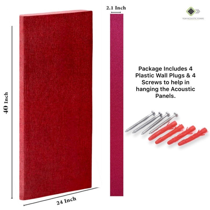 Rockwool Panels - Set of 2| 40" X 24", 2 Inches Thick | Matte Maroon Fabric Rockwool Soundproofing Acoustic Panels | Density 80 KG/M3 | Rockwool ProRox SL 950 NRC=1