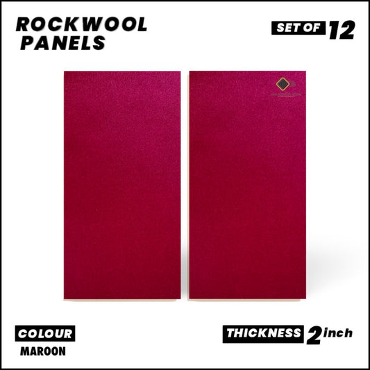 Rockwool Panels - Set of 12| 40" X 24", 2 Inches Thick | Matte Maroon Fabric Rockwool Soundproofing Acoustic Panels | Density 80 KG/M3 | Rockwool ProRox SL 950 NRC=1