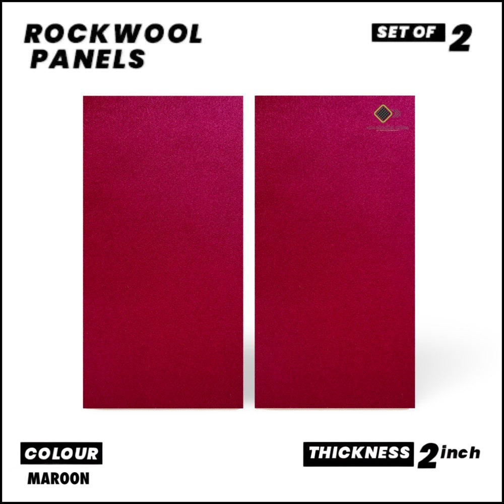 Rockwool Panels - Set of 2| 40" X 24", 2 Inches Thick | Matte Maroon Fabric Rockwool Soundproofing Acoustic Panels | Density 80 KG/M3 | Rockwool ProRox SL 950 NRC=1