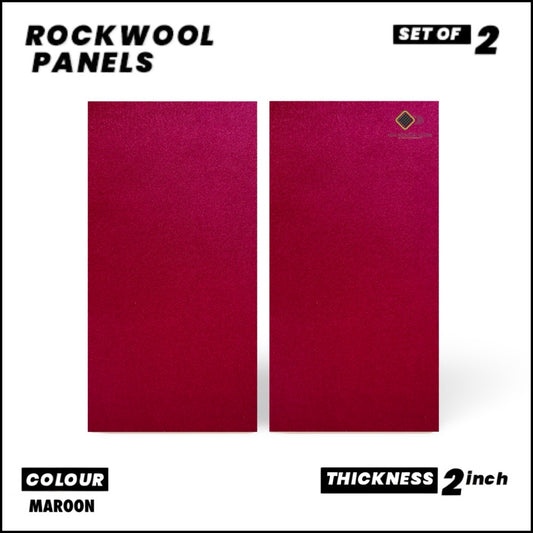 Rockwool Panels - Set of 2| 40" X 24", 2 Inches Thick | Matte Maroon Fabric Rockwool Soundproofing Acoustic Panels | Density 80 KG/M3 | Rockwool ProRox SL 950 NRC=1
