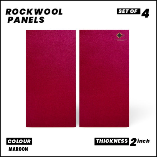 Rockwool Panels - Set of 4| 40" X 24", 2 Inches Thick | Matte Maroon Fabric Rockwool Soundproofing Acoustic Panels | Density 80 KG/M3 | Rockwool ProRox SL 950 NRC=1