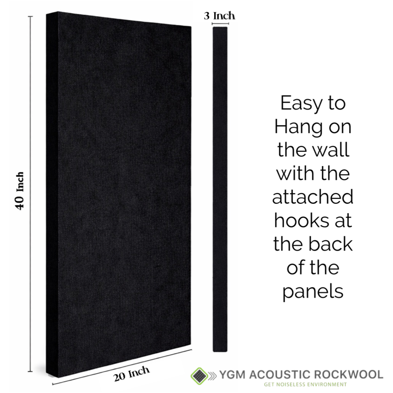 YGM Acoustic Rockwool® - Set of 4 | 40" x 20" x 3" | Sound Absorption Panels | NRC 1.0, 80 KG/M¬≥ Density | Room Isolation & Acoustical Soundproofing (OG Black)