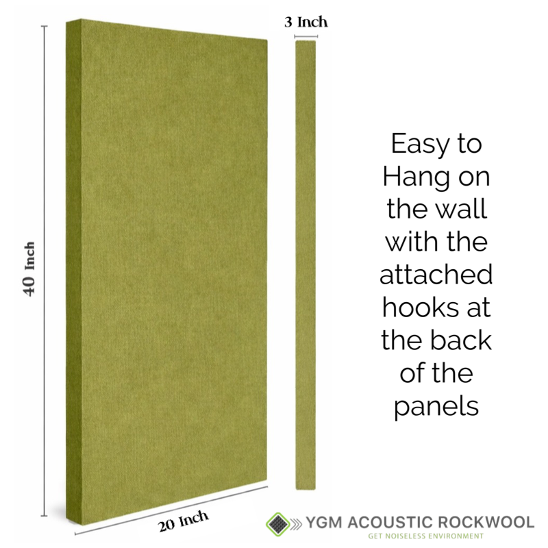 YGM Acoustic Rockwool® - Set of 2 | 40" x 20" x 3" | Sound Absorption Panels | NRC 1.0, 80 KG/M¬≥ Density | Room Isolation & Acoustical Soundproofing (Olive Green)