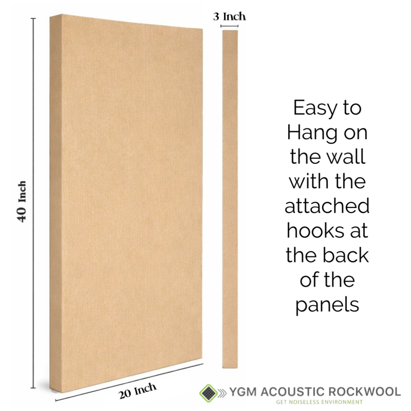 YGM Acoustic Rockwool® - Set of 2 | 40" x 20" x 3" | Sound Absorption Panels | NRC 1.0, 80 KG/M³ Density | Room Isolation & Acoustical Soundproofing (Warm Beige)