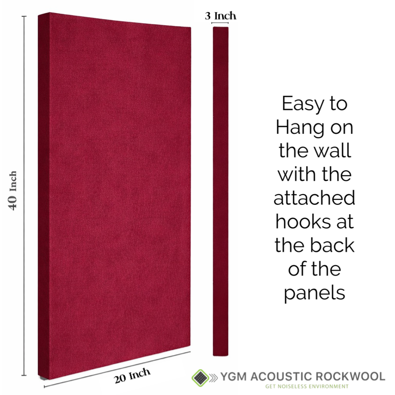 YGM Acoustic Rockwool® - Set of 6 | 40" x 20" x 3" | Sound Absorption Panels | NRC 1.0, 80 KG/M¬≥ Density | Room Isolation & Acoustical Soundproofing (Deep Maroon)