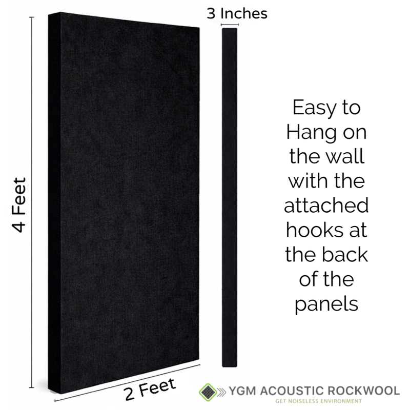 YGM Acoustic Rockwool® - Set of 8 | 4' x 2' x 3" | Sound Absorption Panels | NRC 1.0, 80 KG/M¬≥ Density | Room Isolation & Acoustical Soundproofing (OG Black)