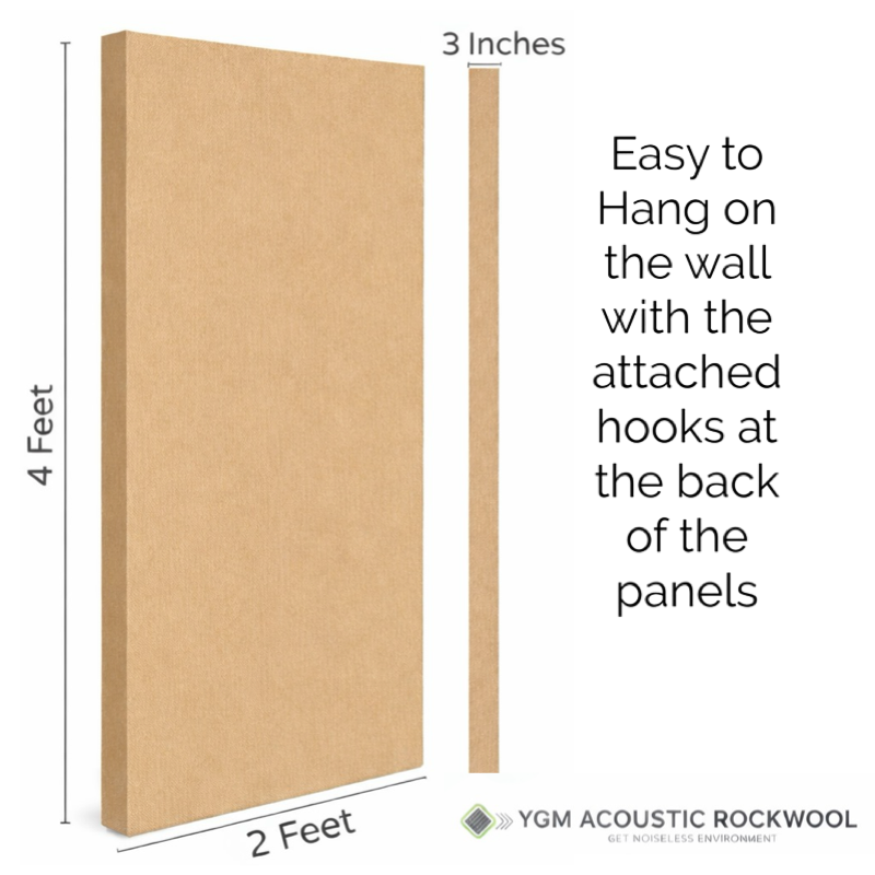 YGM Acoustic Rockwool® - Set of 4 | 4' x 2' x 3" | Sound Absorption Panels | NRC 1.0, 80 KG/M¬≥ Density | Room Isolation & Acoustical Soundproofing (Warm Beige)