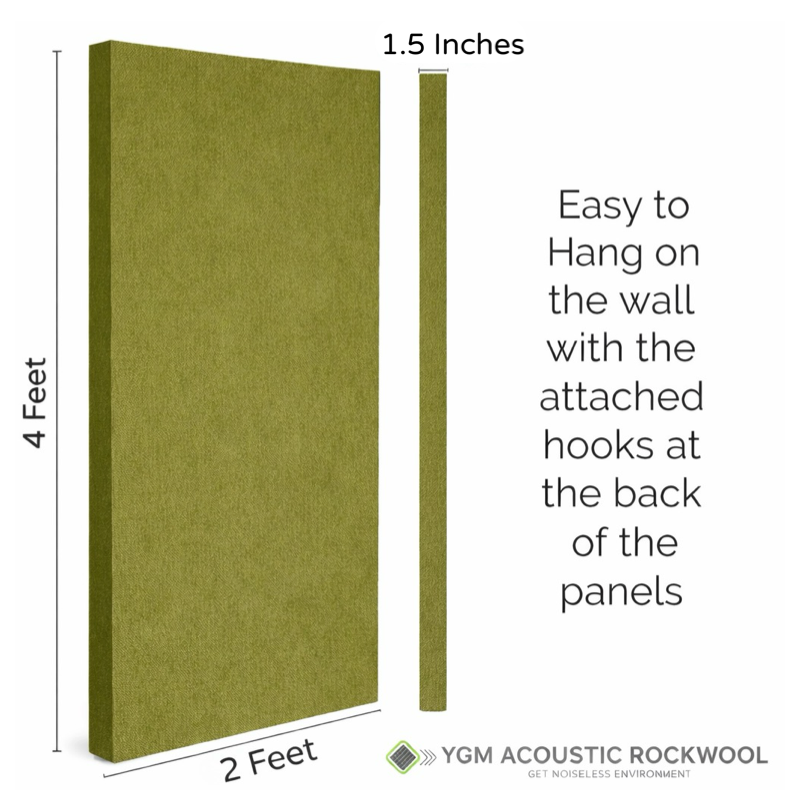 YGM Acoustic Rockwool® - Set of 2 | 4' x 2' x 1.5" | Sound Absorption Panels | NRC 0.92, 80 KG/M¬≥ Density | Room Isolation & Acoustical Soundproofing (Olive Green)