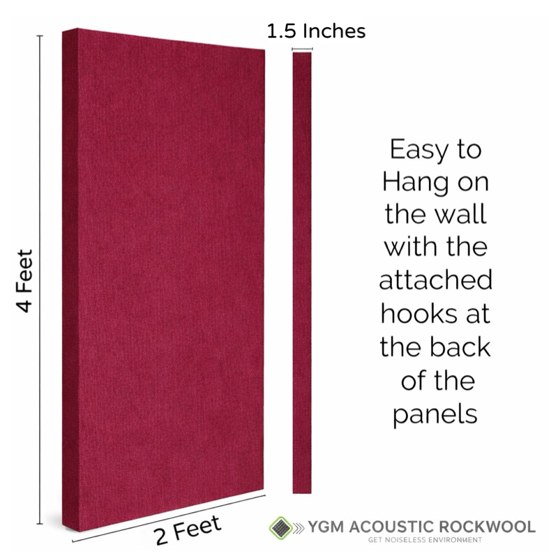 YGM Acoustic Rockwool® - Set of 4 | 4' x 2' x 1.5" | Sound Absorption Panels | NRC 0.92, 80 KG/M¬≥ Density | Room Isolation & Acoustical Soundproofing (Deep Maroon)