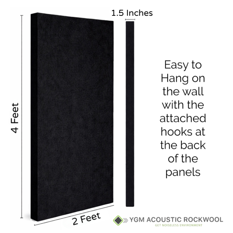 YGM Acoustic Rockwool® - Set of 8 | 4' x 2' x 1.5" | Sound Absorption Panels | NRC 0.92, 80 KG/M¬≥ Density | Room Isolation & Acoustical Soundproofing (OG Black)