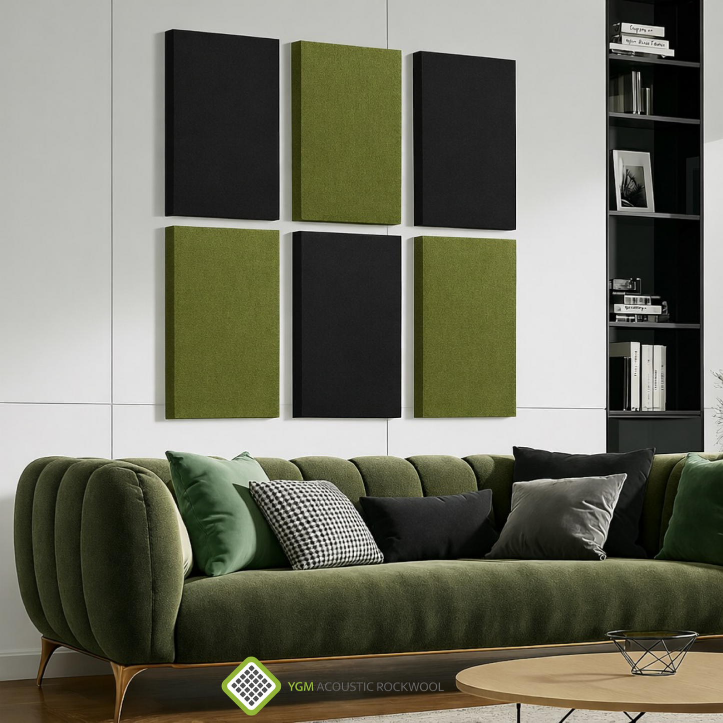 YGM Acoustic Rockwool® - Set of 2 | 40" x 20" x 3" | Sound Absorption Panels | NRC 1.0, 80 KG/M¬≥ Density | Room Isolation & Acoustical Soundproofing (Olive Green)