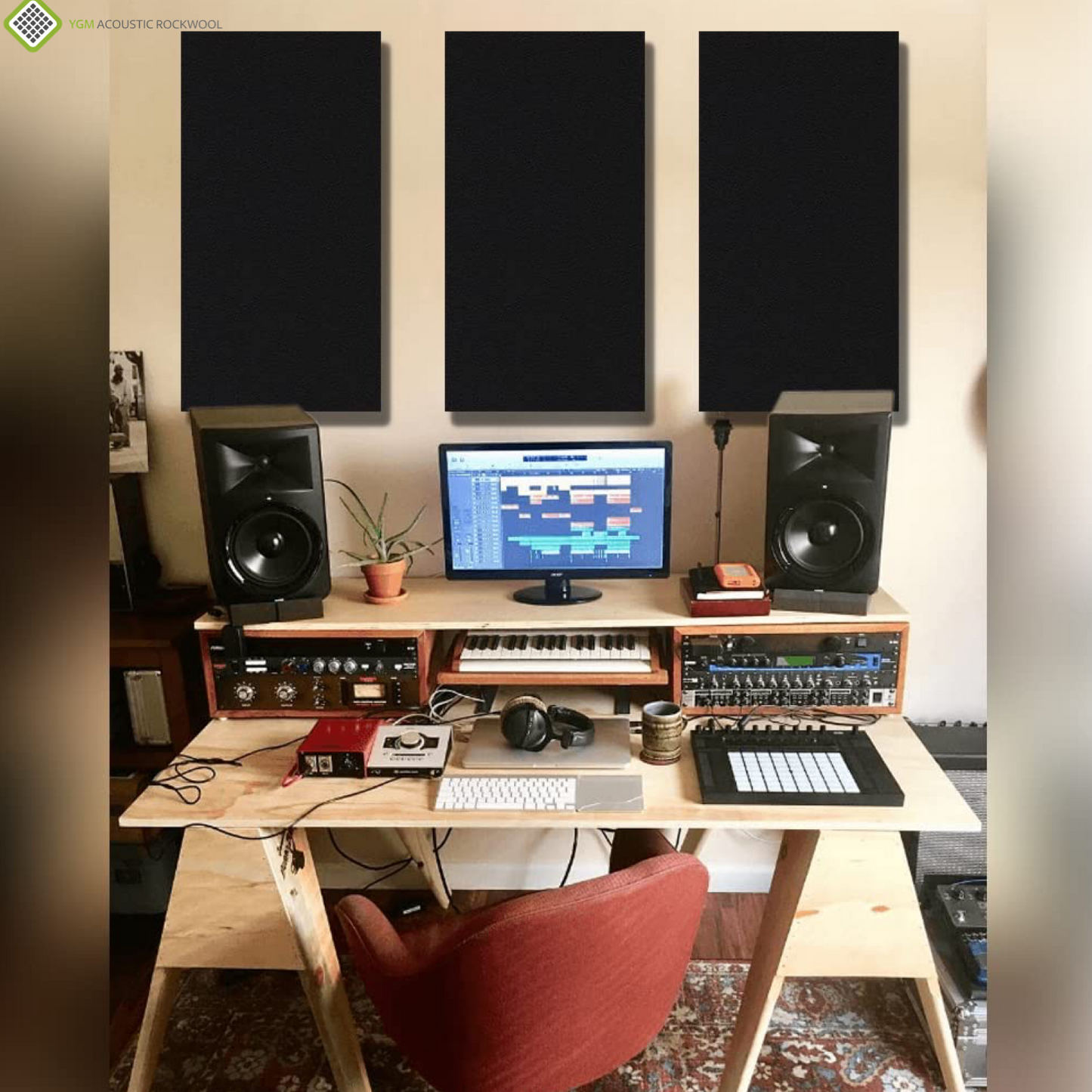 YGM Acoustic Rockwool® - Set of 4 | 40" x 20" x 3" | Sound Absorption Panels | NRC 1.0, 80 KG/M¬≥ Density | Room Isolation & Acoustical Soundproofing (OG Black)