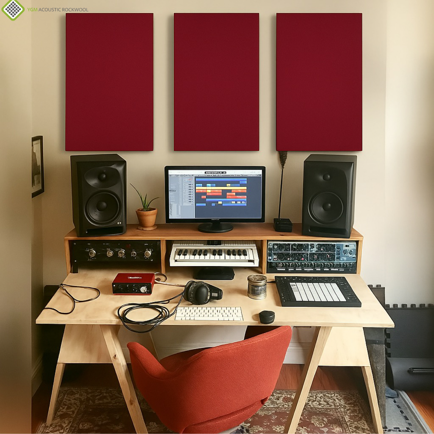 YGM Acoustic Rockwool® - Set of 4 | 4' x 2' x 1.5" | Sound Absorption Panels | NRC 0.92, 80 KG/M¬≥ Density | Room Isolation & Acoustical Soundproofing (Deep Maroon)