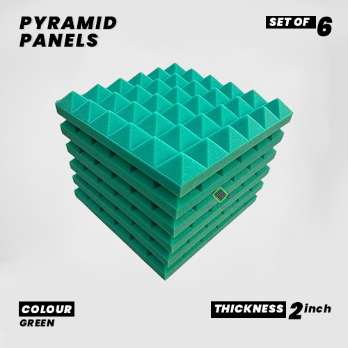 Pyramid Panels - Set of 6 | 1 Sqft, 2" Thick | 50 Density Studio Noise Reduction, Echo Absorption | Premium Grade | 3D Structure | GREEN