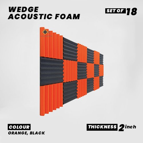 Wedge Panels - Set of 18 | 1 Sqft, 2" Thick | 50 Density Studio Noise Reduction, Echo Absorption | Premium Grade | 3D Structure | 9 ORANGE, 9 BLACK