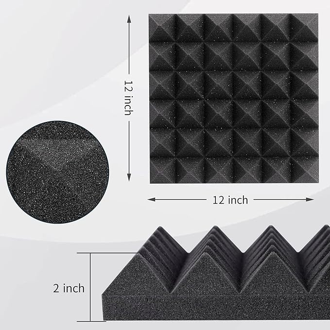 Pyramid Panels - Set of 72 | 1 Sqft, 2" Thick | 50 Density Studio Noise Reduction, Echo Absorption | Premium Grade | 3D Structure | 36 GREEN, 36 YELLOW