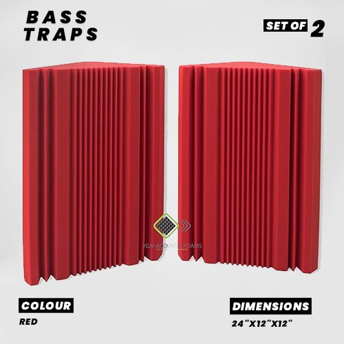 BIG Corner Bass Traps - Set of 2| 24"x12"x12" | Low Frequency Bass Absorber | Premium Grade, 50 Density (Red)