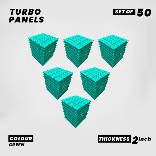 Turbo Panels - Set of 50 | 1 Sqft, 2" Thick | 50 Density Studio Noise Reduction, Echo Absorption | Premium Grade | 3D Structure with Grooves | GREEN