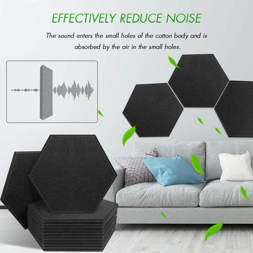 Hexagon Panels - Set of 5 | GREEN | 1 Sqft, 1" Thick | 50 Density Studio Noise Reduction, Echo Absorption | Premium Grade