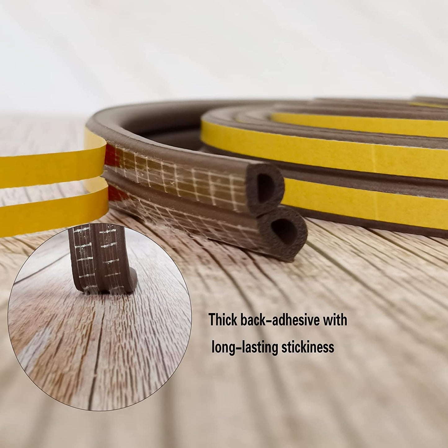 D-Type Vacuum Door & Window Weather DIY Seal Strip - 18 Feet | Brown | Superior Soundproofing - Self Adhesive