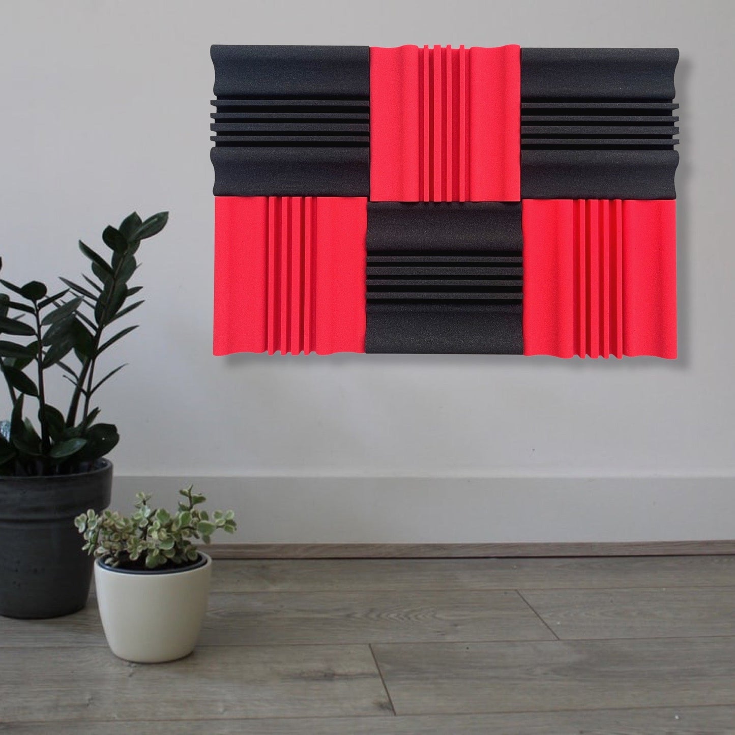 Wave Diffusers Panels - Set of 100 | 1 Sqft, 2" Thick | 50 Density | Premium Grade | 3D Structure Broadband Sound Absorber - Periodic Groove Structure | 50 RED, 50 BLACK