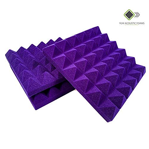 Pyramid Panels - Set of 6 | 1 Sqft, 2" Thick | 50 Density Studio Noise Reduction, Echo Absorption | Premium Grade | 3D Structure | PURPLE