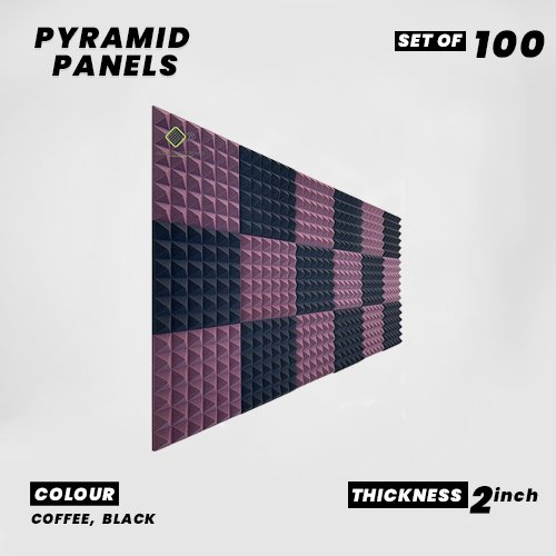 Pyramid Panels - Set of 100 | 1 Sqft, 2" Thick | 50 Density Studio Noise Reduction, Echo Absorption | Premium Grade | 3D Structure | 50 COFFEE, 50 BLACK