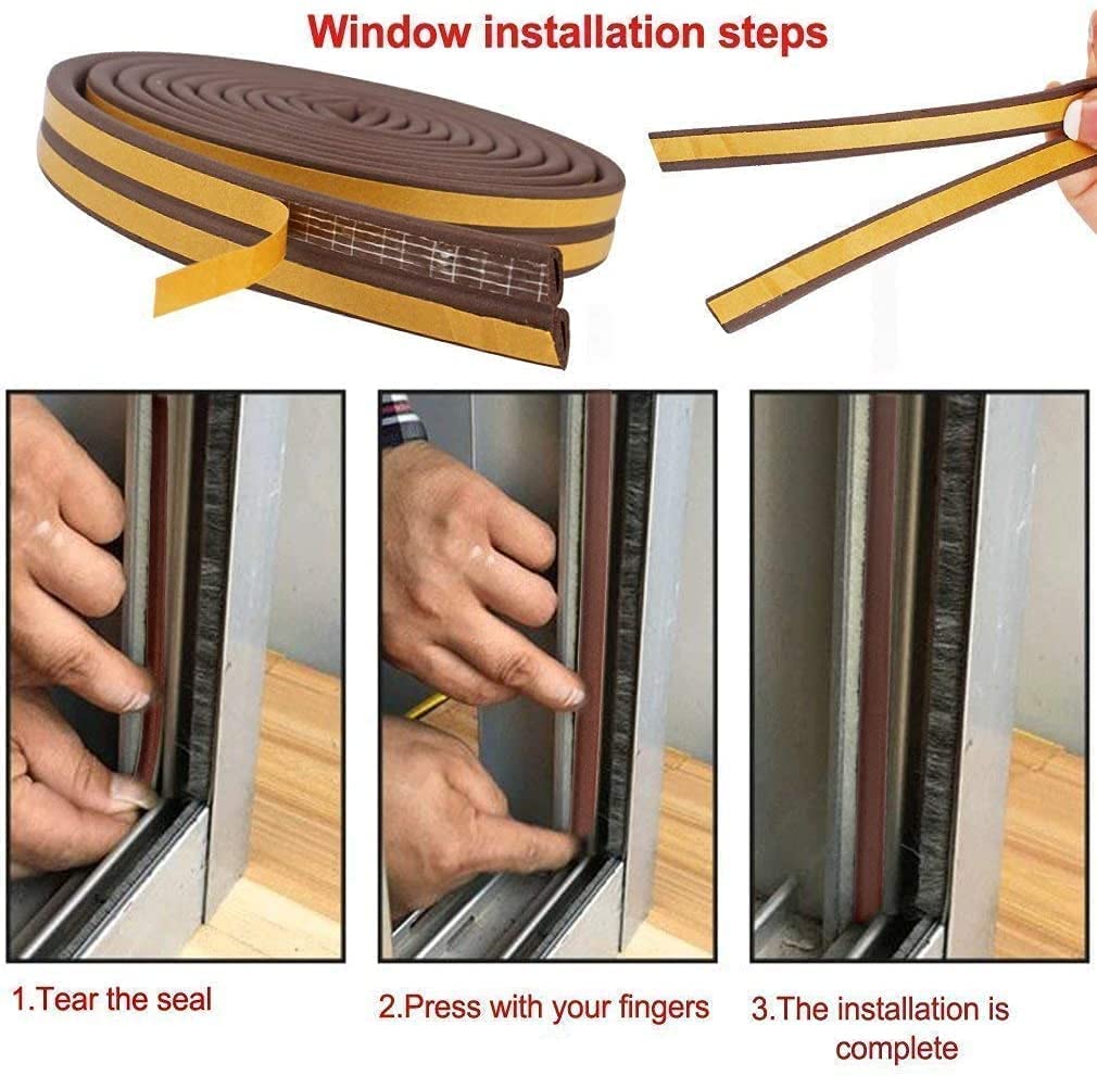 D-Type Vacuum Door & Window Weather DIY Seal Strip - 18 Feet | Brown | Superior Soundproofing - Self Adhesive