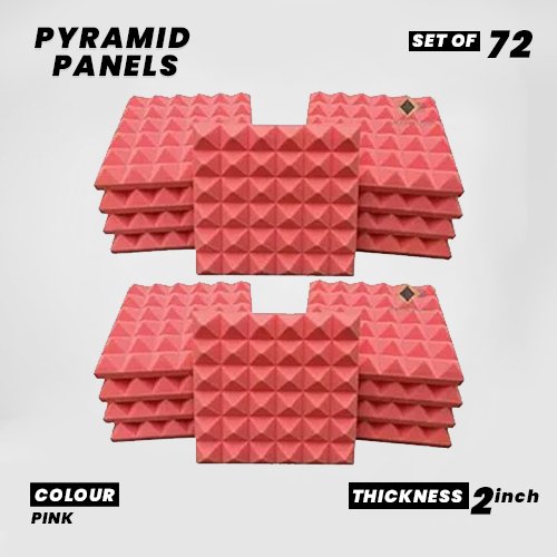 Pyramid Panels - Set of 72 | 1 Sqft, 2" Thick | 50 Density Studio Noise Reduction, Echo Absorption | Premium Grade | 3D Structure | PINK