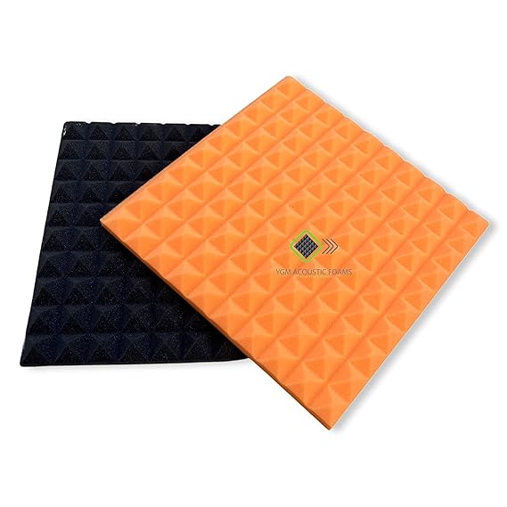 Pyramid Panels - Set of 50 | 1 Sqft, 1" Thick | 50 Density Studio Noise Reduction, Echo Absorption | Premium Grade | 3D Structure | 25 ORANGE, 25 BLACK