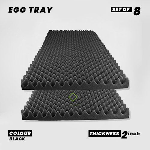 Egg Tray 6'x3' Sheet - (Set of 8) |2" Thick Covers 144 Sqft |50 Density Studio Noise Reduction, Echo Absorption | Premium Grade | 3D Structure | BLACK