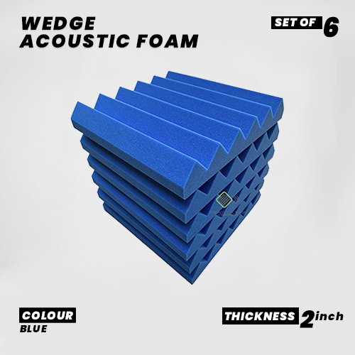 Wedge Panels - Set of 6 | 1 Sqft, 2" Thick | 50 Density Studio Noise Reduction, Echo Absorption | Premium Grade | 3D Structure | BLUE